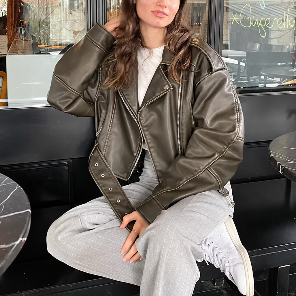 Women's Cropped Black Jacket in Faux Leather