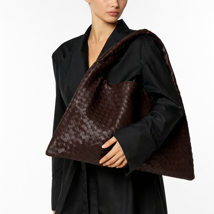 Elegant Woven Shoulder Tote – Soft Vegan Leather Everyday Bag