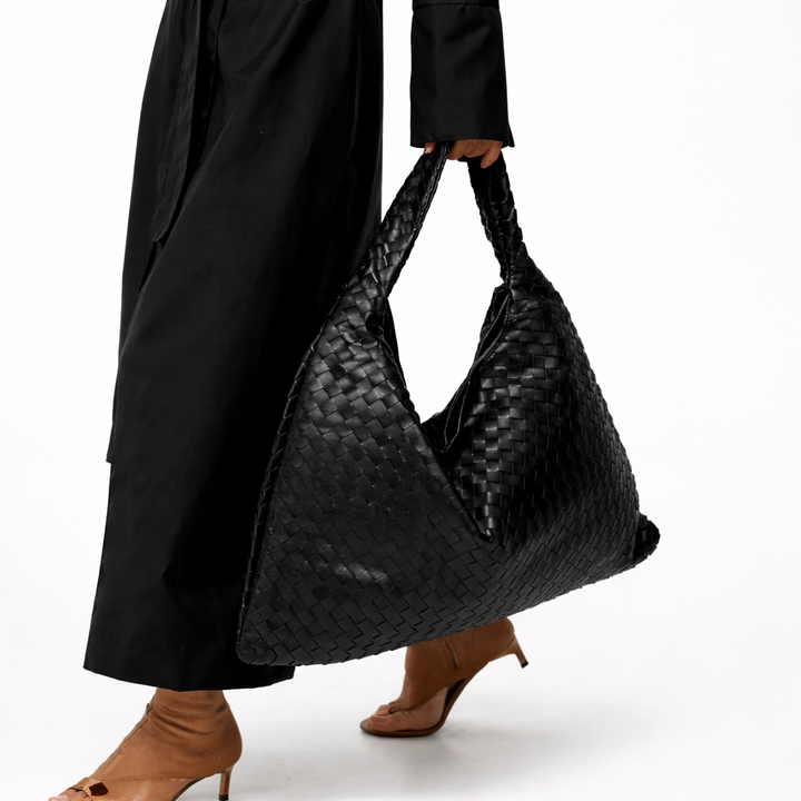 Elegant Woven Shoulder Tote – Soft Vegan Leather Everyday Bag