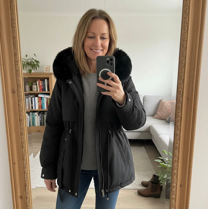 Women's Faux Fur Hooded Winter Jacket – Belted Insulated Parka Coat