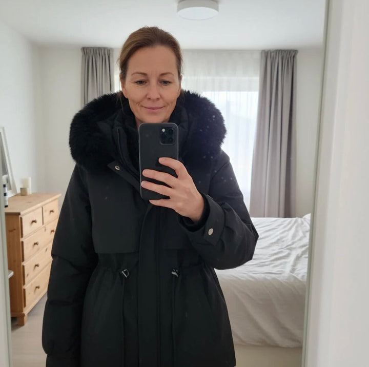 Women's Faux Fur Hooded Winter Jacket – Belted Insulated Parka Coat