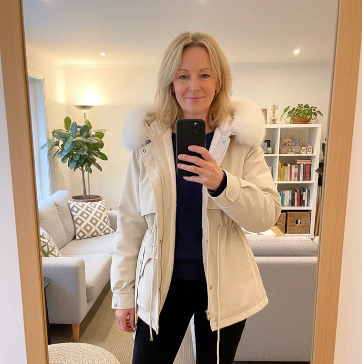 Women's Faux Fur Hooded Winter Jacket – Belted Insulated Parka Coat