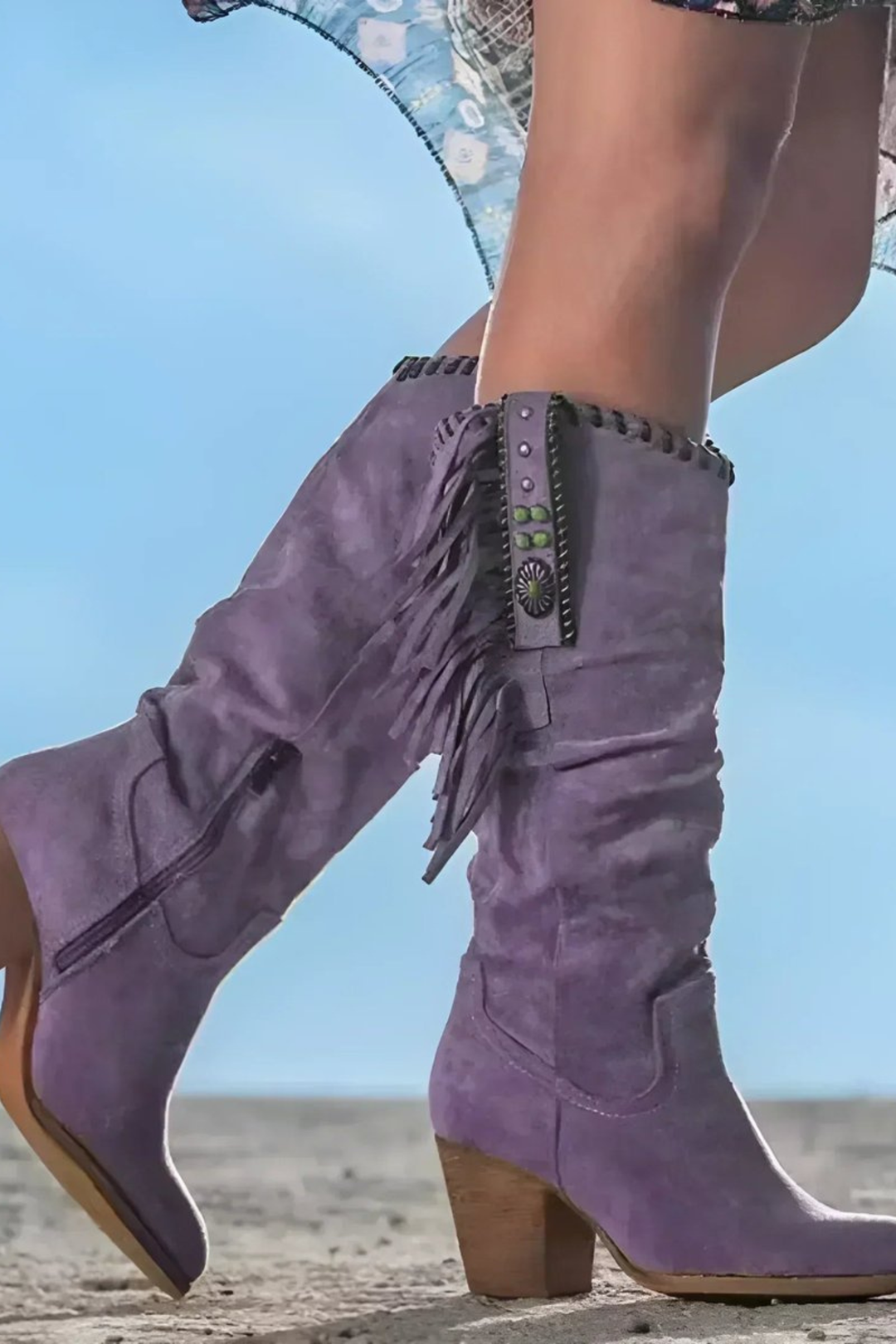 Women’s Faux Suede Western Boots – Slouchy Block Heel Cowboy Boots