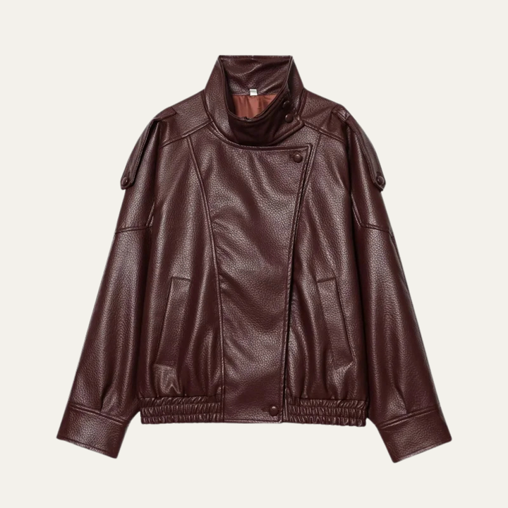 Women's Oversized Faux Leather Bomber Jacket