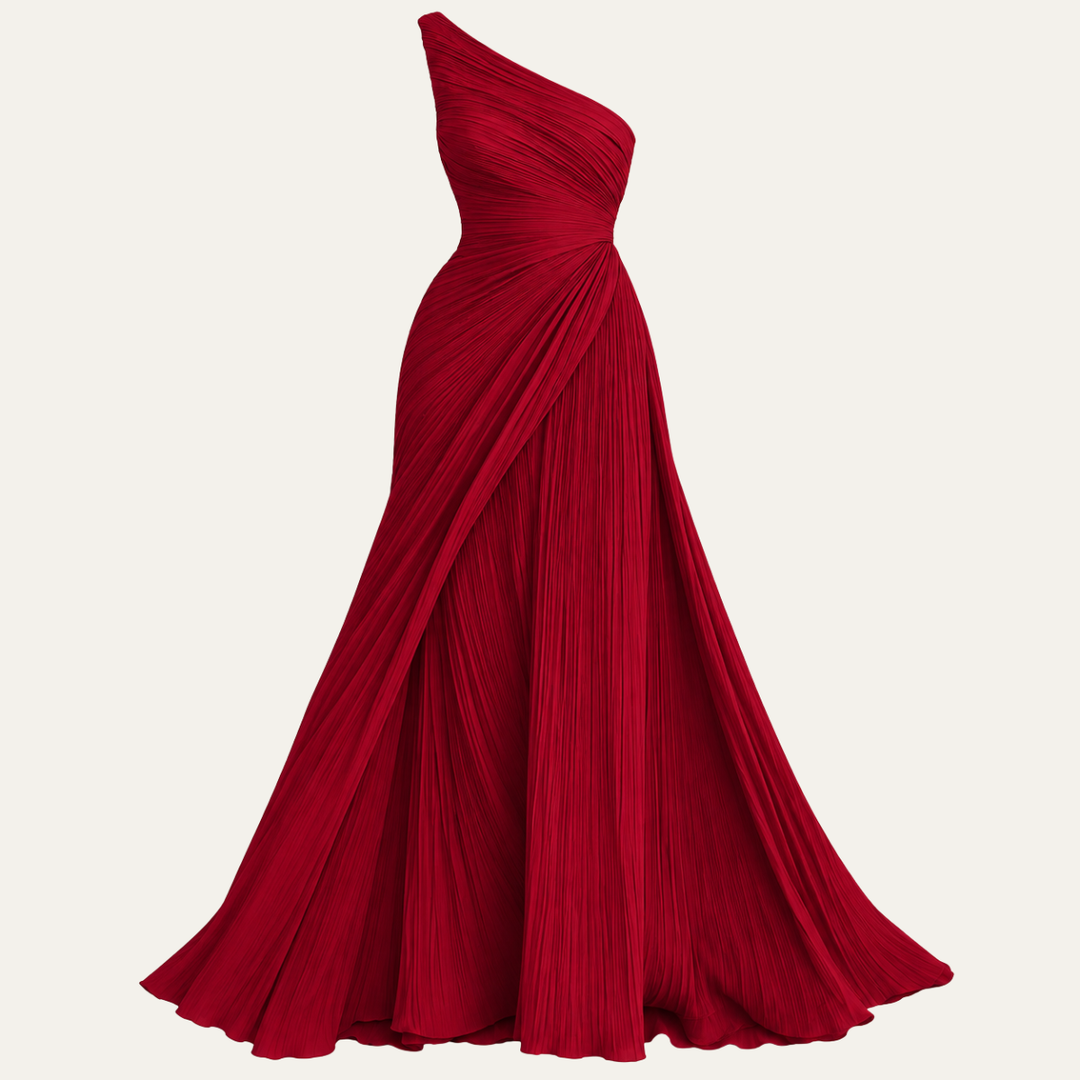 Women's One Shoulder Pleated Maxi Dress