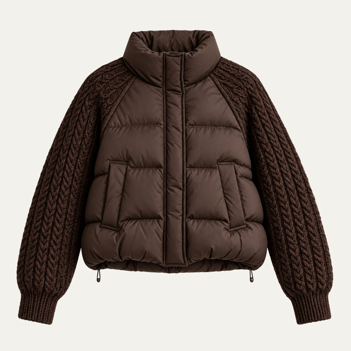 Women's Quilted Puffer with Knitted Sleeves