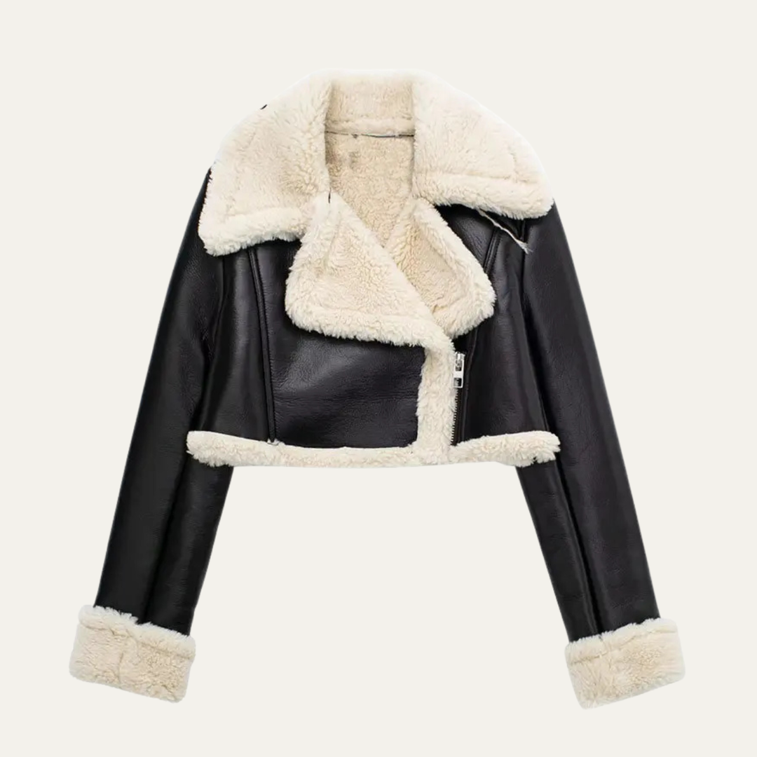 Women's Retro Cropped Jacket with Fur Trim