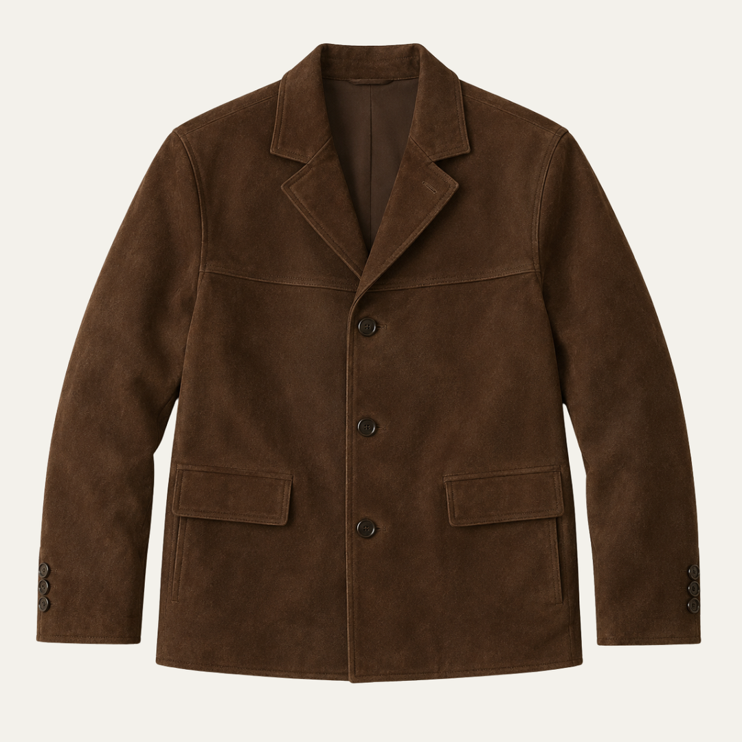 Women's Suede Longline Blazer Jacket with Notched Lapels