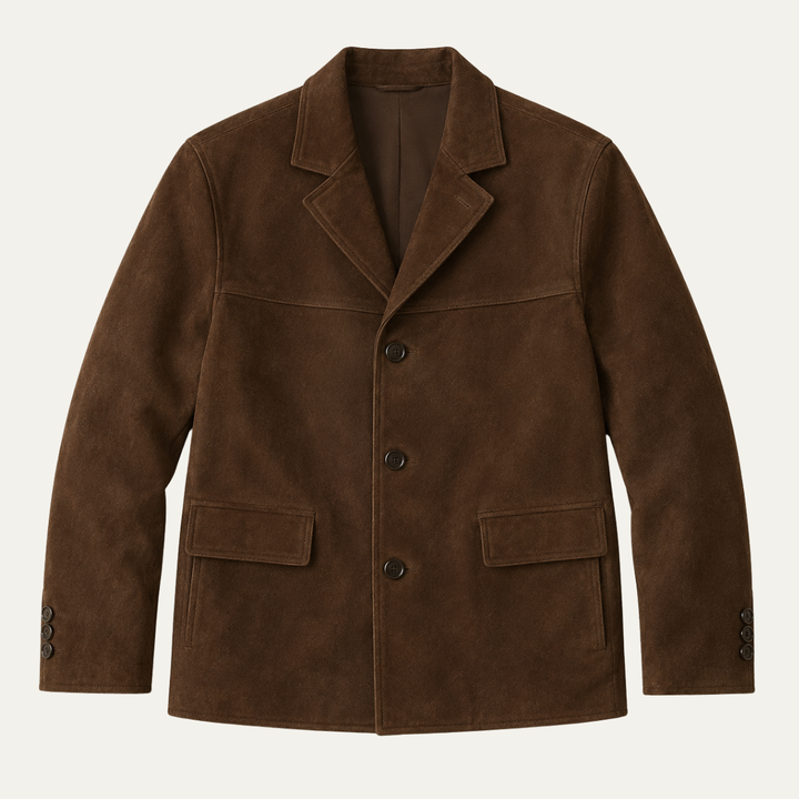 Women's Suede Longline Blazer Jacket with Notched Lapels