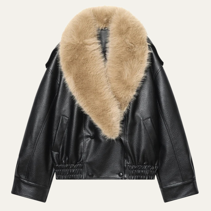 Women's Oversized Fur Collar Jacket — Black