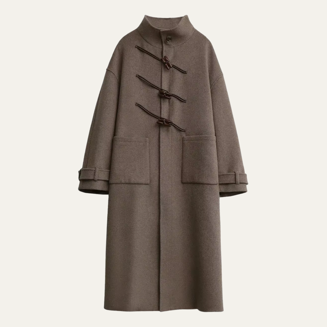 Women's Longline Wool Blend Coat with Toggle Button Front