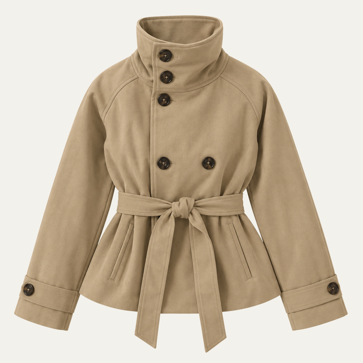 Women's Khaki Cropped Belted Trench Jacket