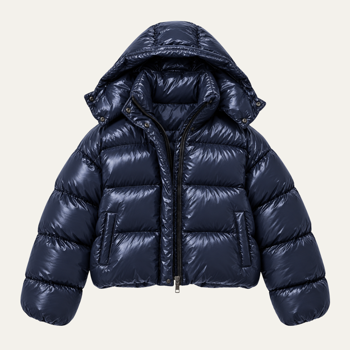 Women's Glossy Cropped Puffer Jacket with Hood