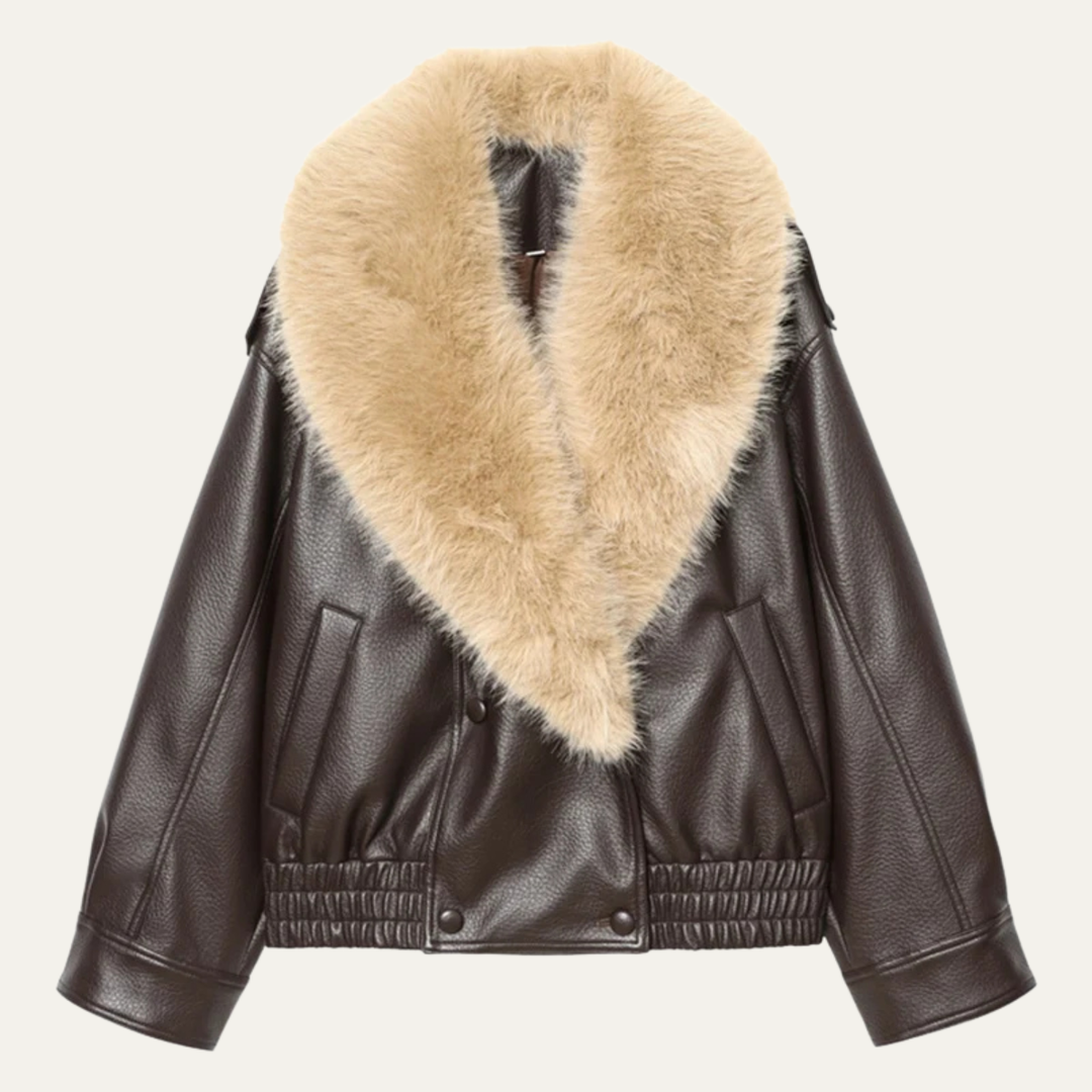 Women's Oversized Fur Collar Jacket — Brown