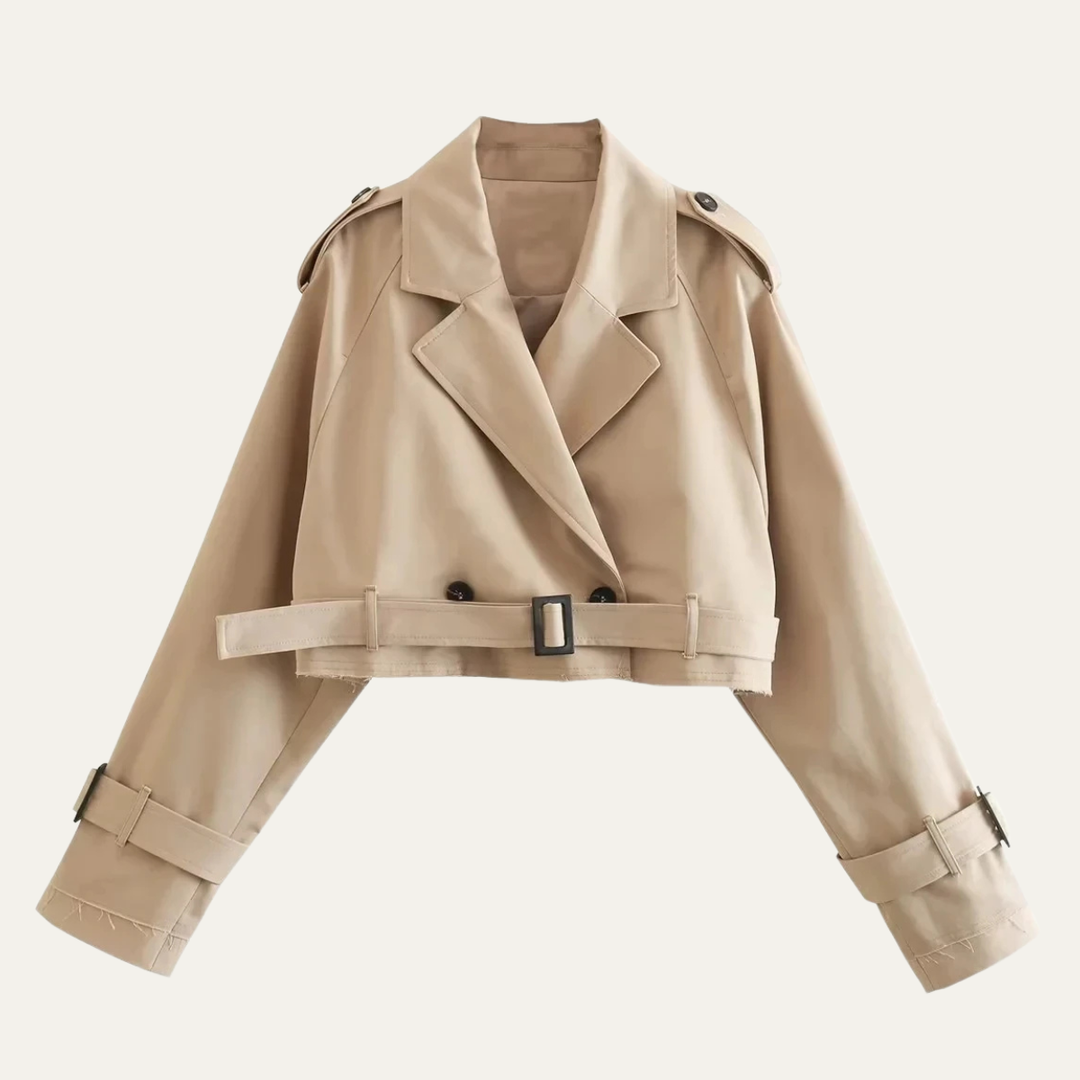 Women's Short Trench Coat with Tie Waist