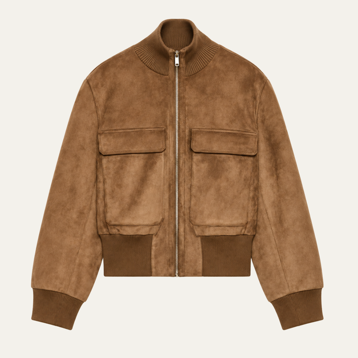 Women's Brown Suede Bomber, Zip Front