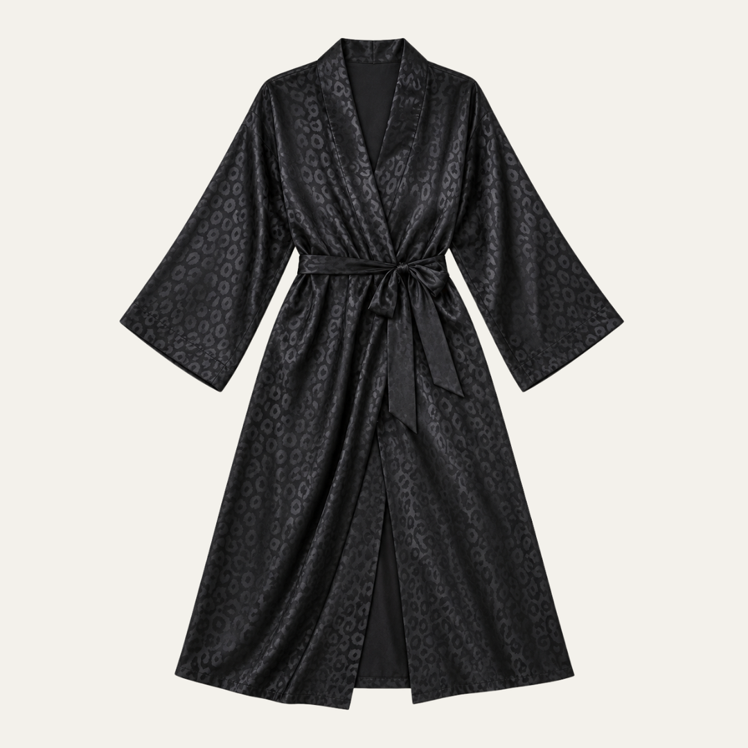 Women's Long Sleeve Satin Robe in Leopard