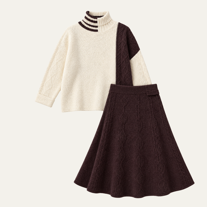 Women's Knit Set with Color Block Turtleneck