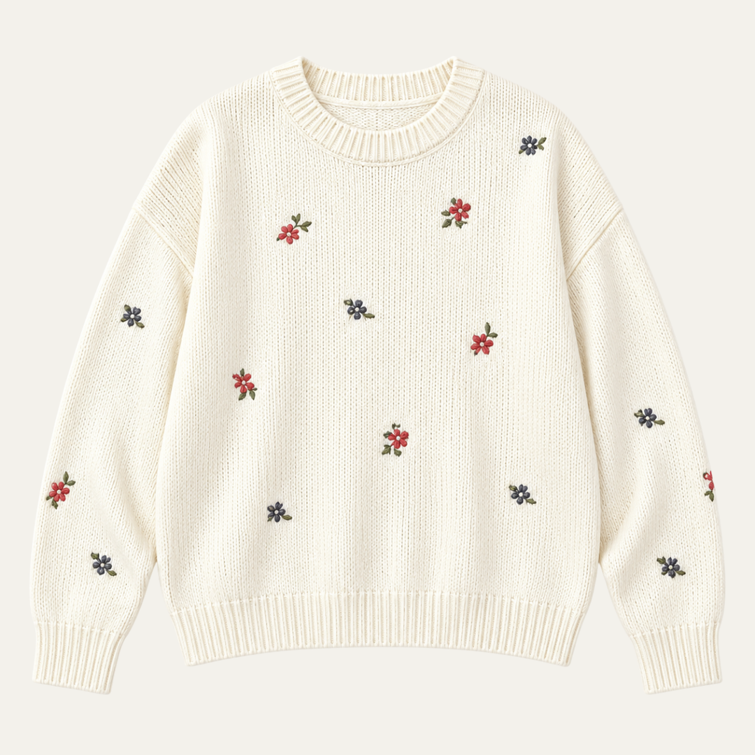 Women's Floral Embroidered Crewneck Sweater