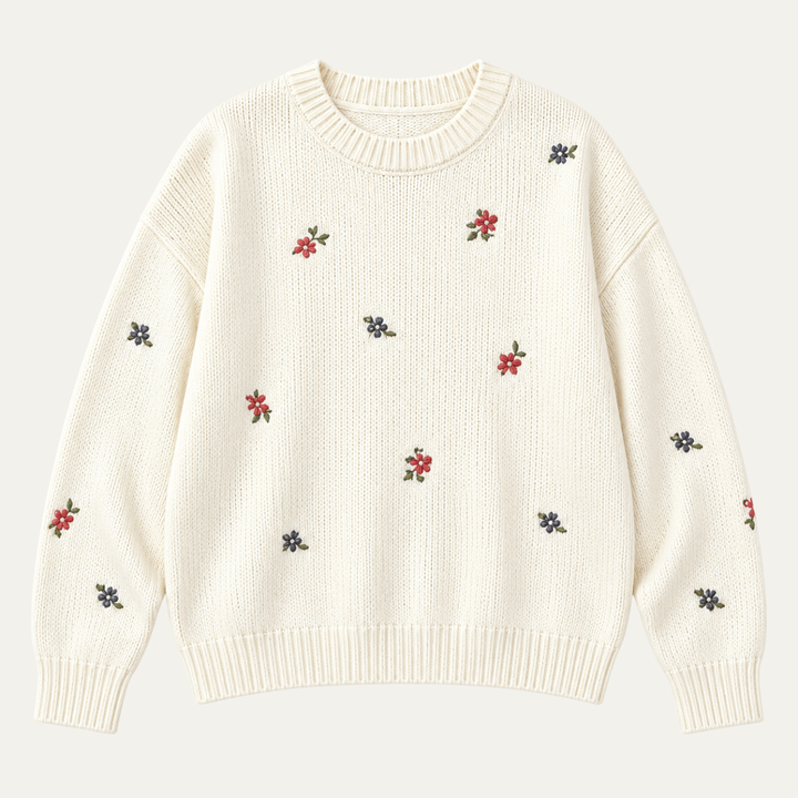 Women's Floral Embroidered Crewneck Sweater