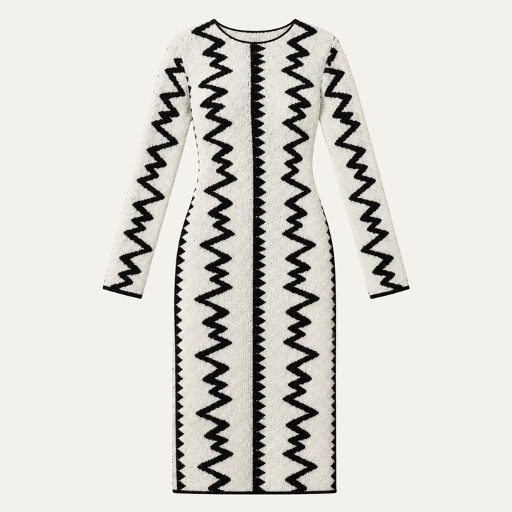 Women's Knitted Midi Dress with Geometric Stripes