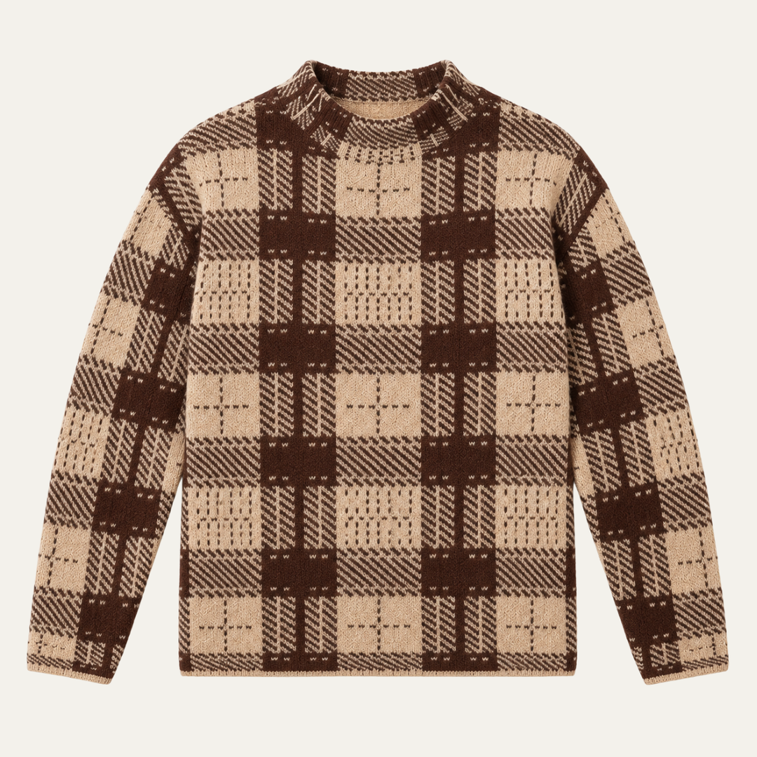 Women's Plaid Knit Top with Mock Neckline