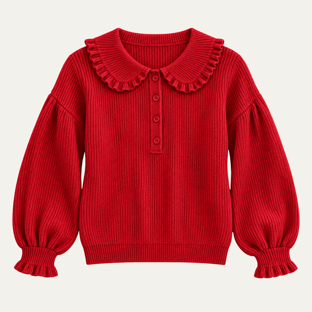 Women's Ribbed Top with Frilled Collar