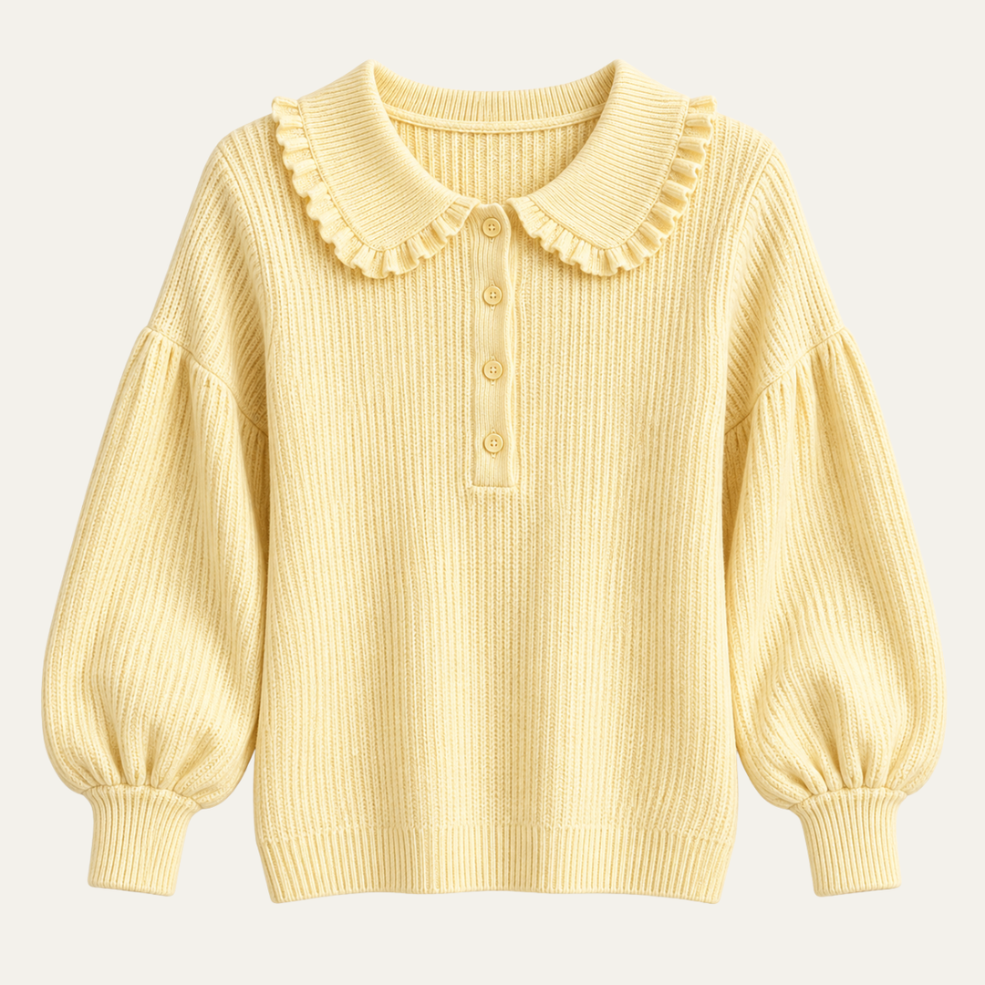 Women's Frill Collar Knit Top with Buttons