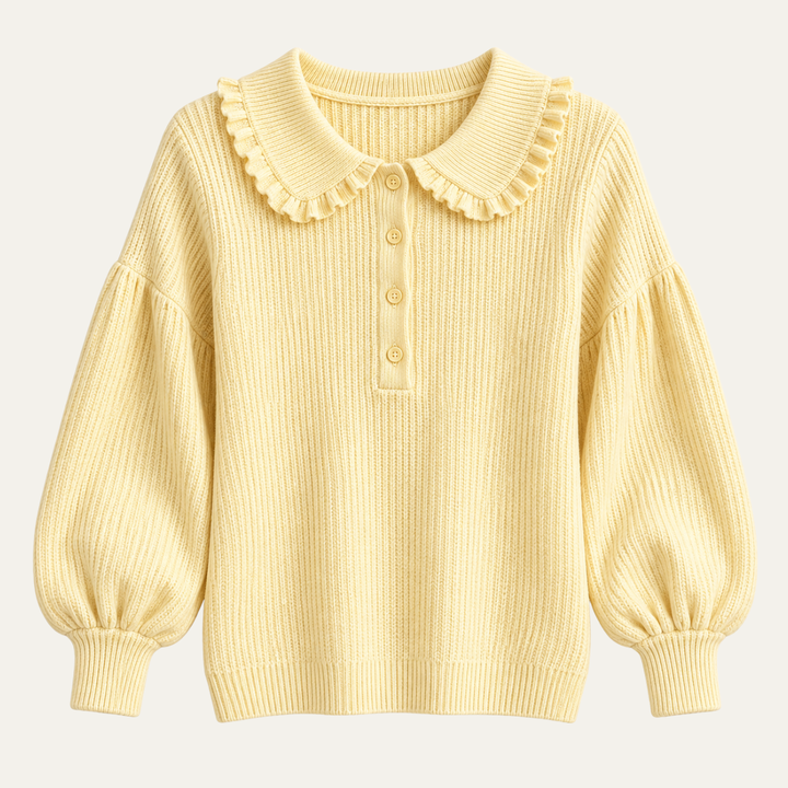 Women's Frill Collar Knit Top with Buttons
