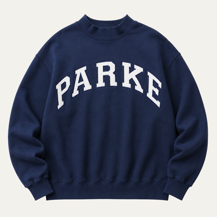 Varsity Sweatshirt with Embroidered Letters - Navy Blue