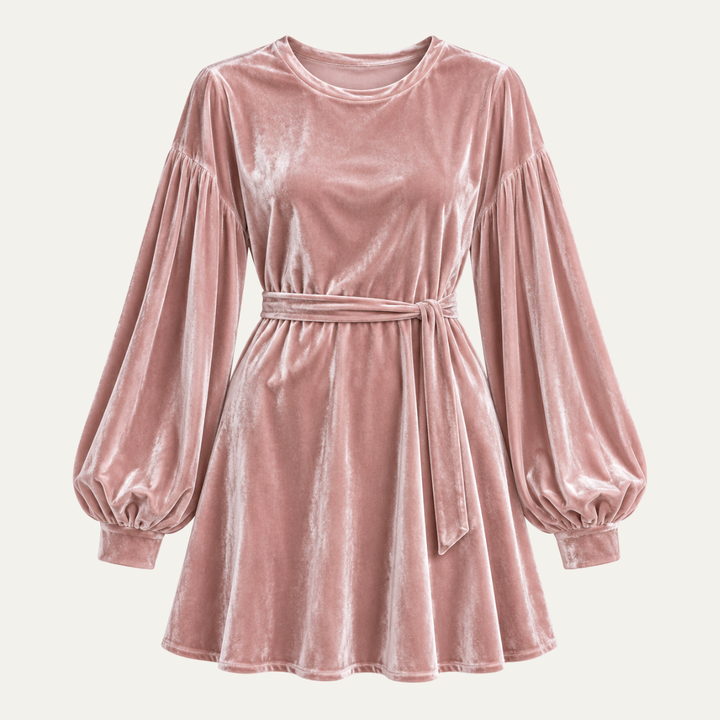 Women's Belted Velvet Dress in A Line Cut
