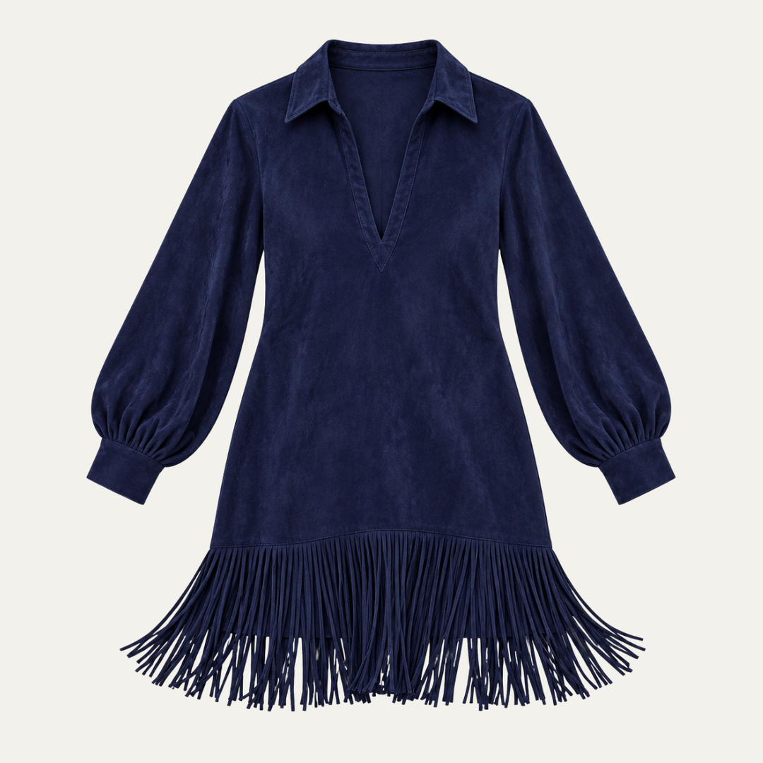 Women's Fringed Mini Dress in Faux Suede