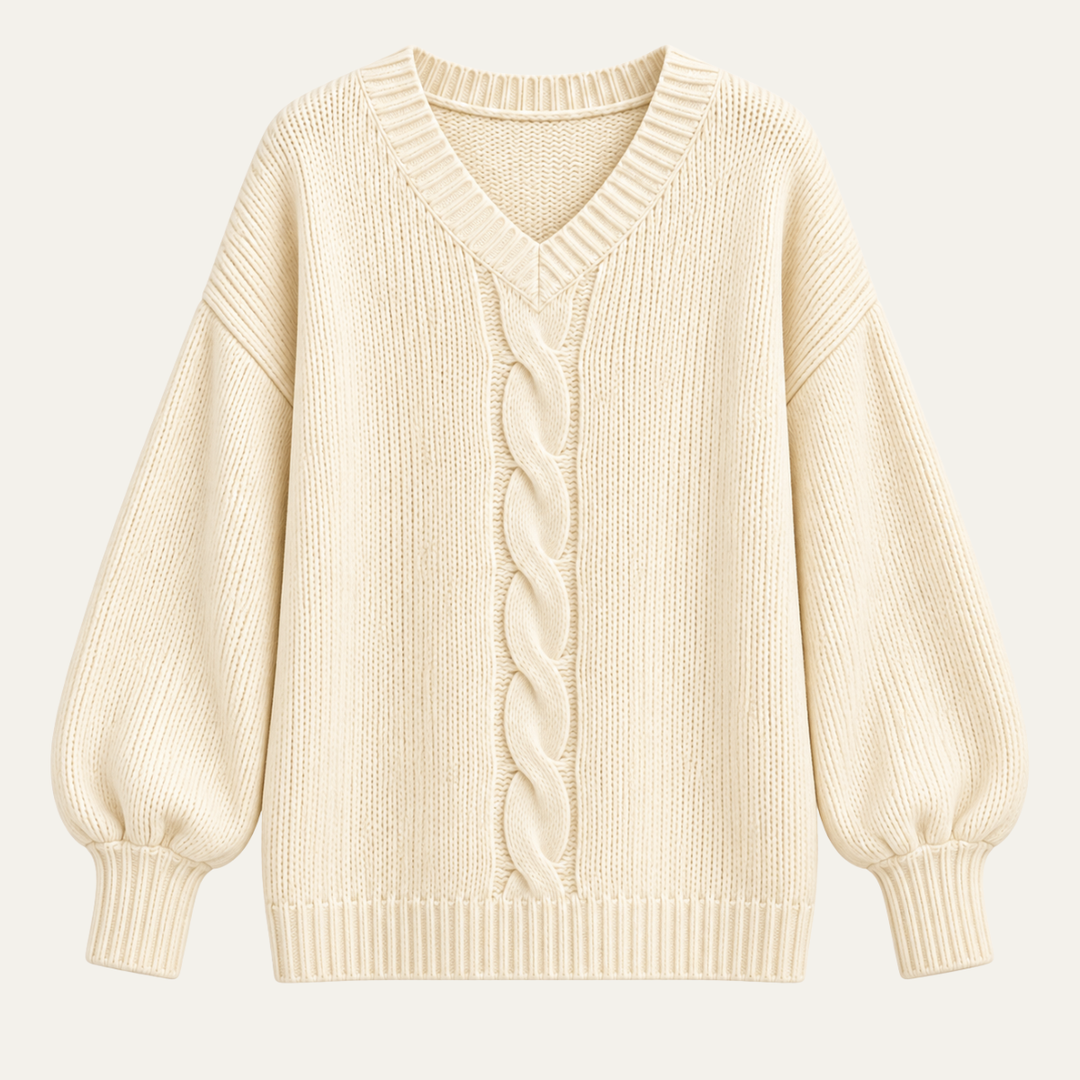 Women's Cable Knit Jumper with V Neckline