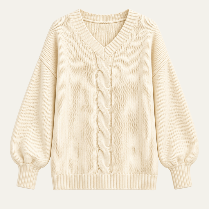 Women's Cable Knit Jumper with V Neckline