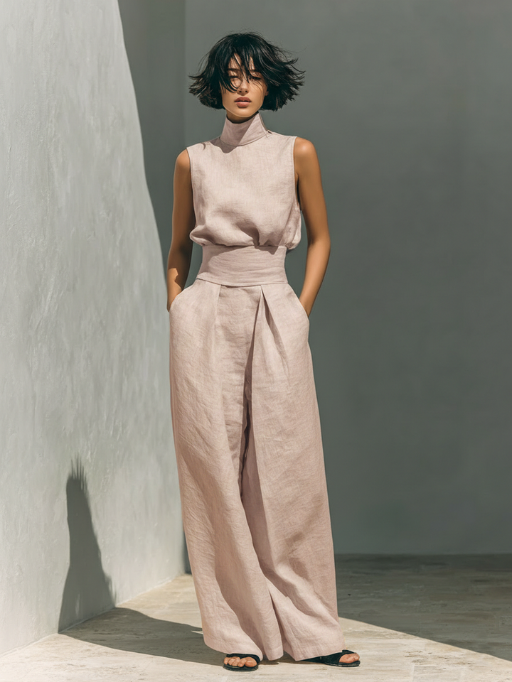 Women's Chic Sleeveless Blouse and Wide Leg Trousers Set