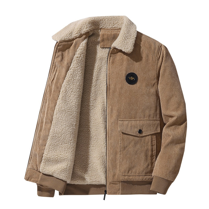 Men's Warm Fur Collar Corduroy Coat