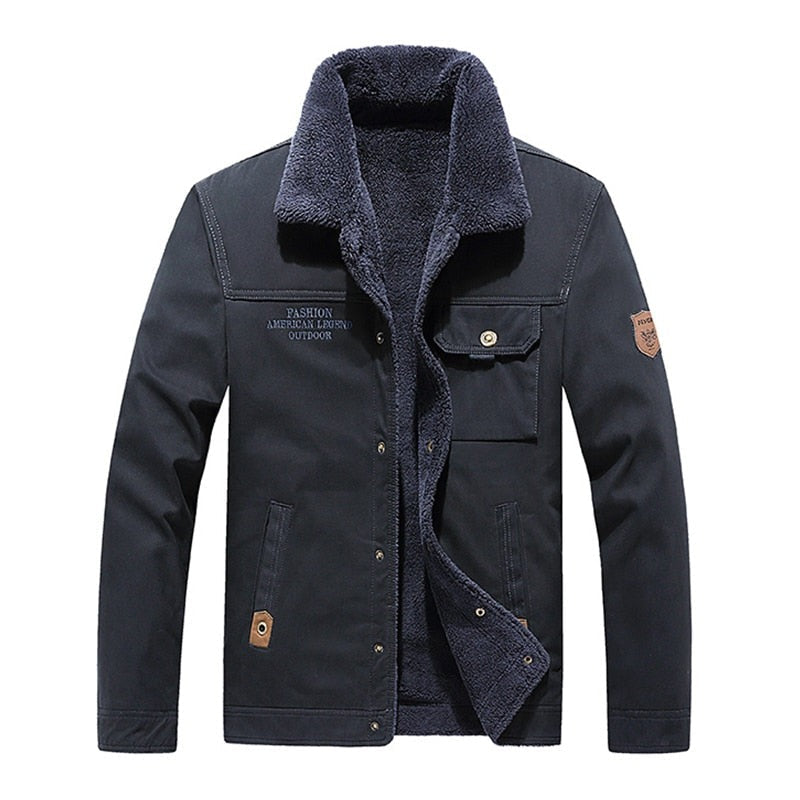 Men's Fleece Fur Collar Bomber Jacket