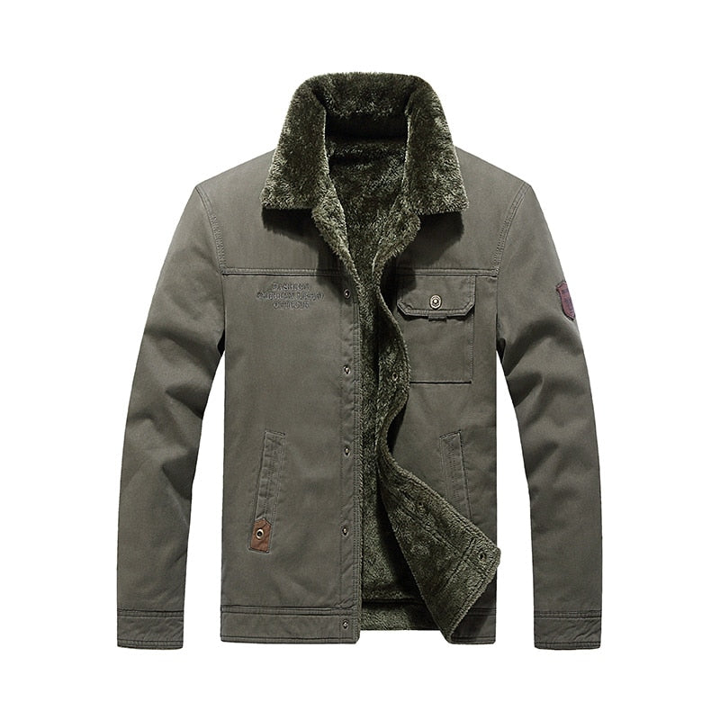 Men's Fleece Fur Collar Bomber Jacket