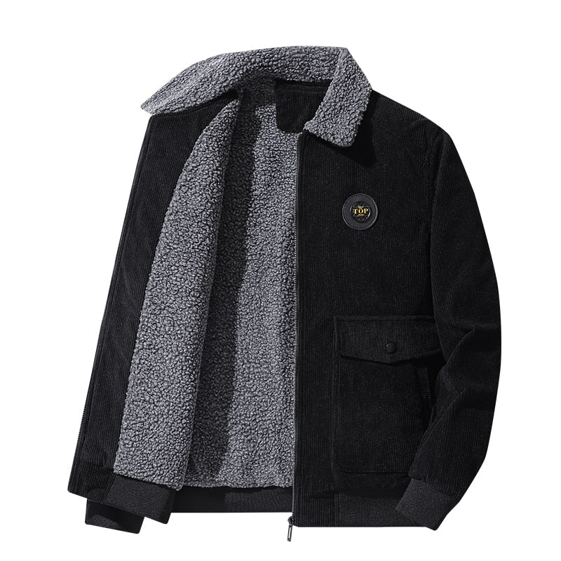 Men's Warm Fur Collar Corduroy Coat