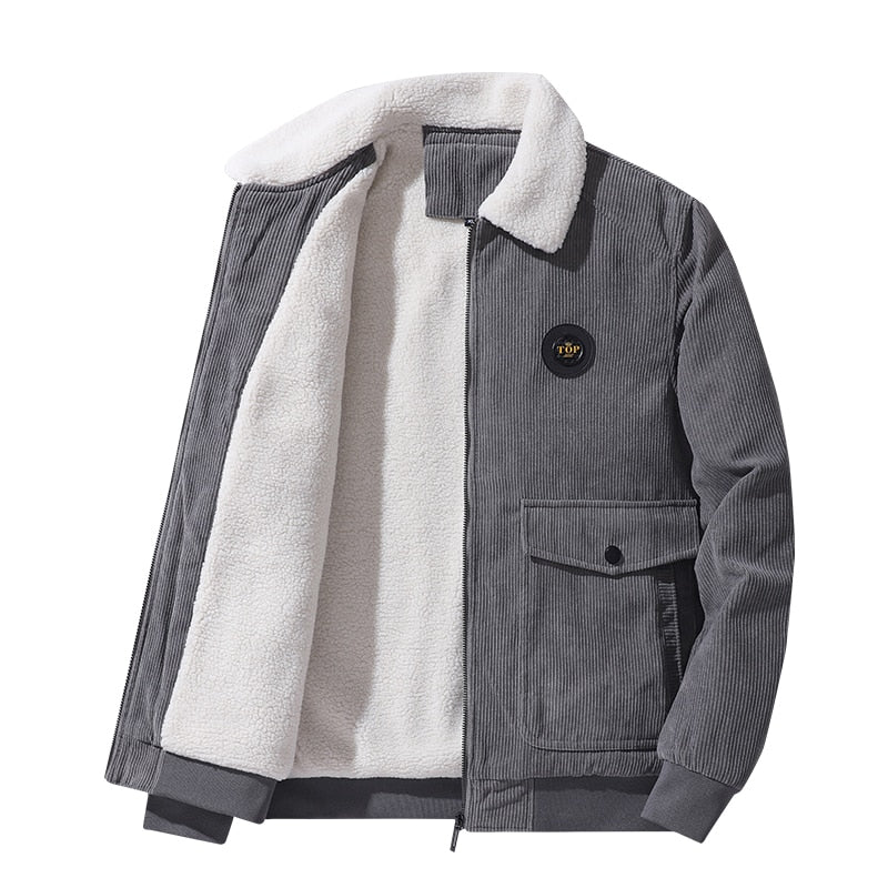 Men's Warm Fur Collar Corduroy Coat