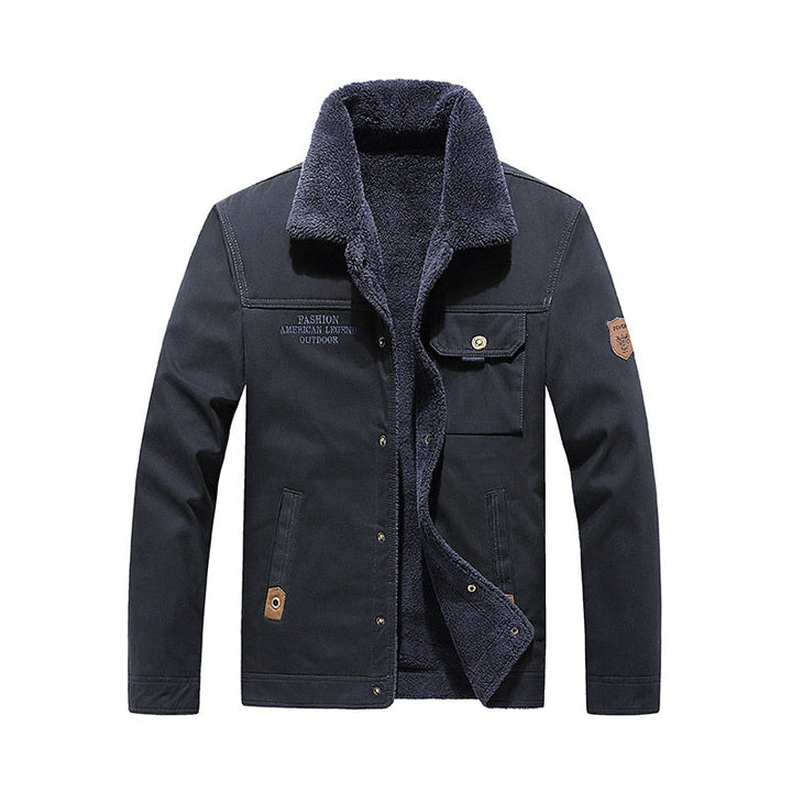 Men's Fleece Fur Collar Bomber Jacket