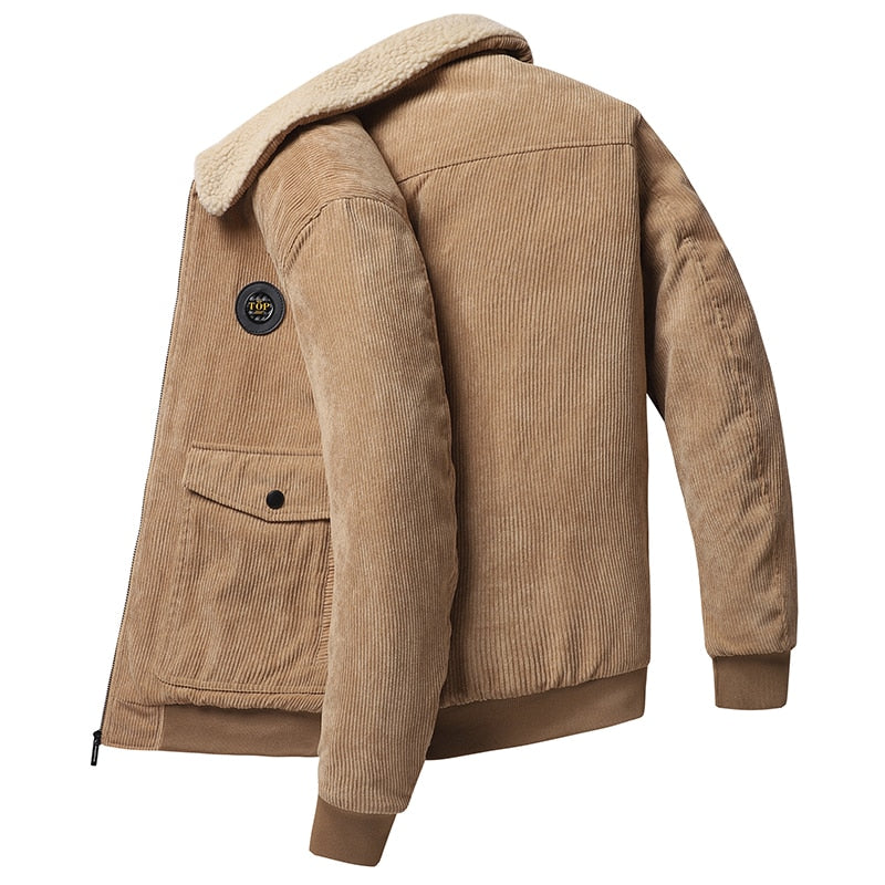 Men's Warm Fur Collar Corduroy Coat