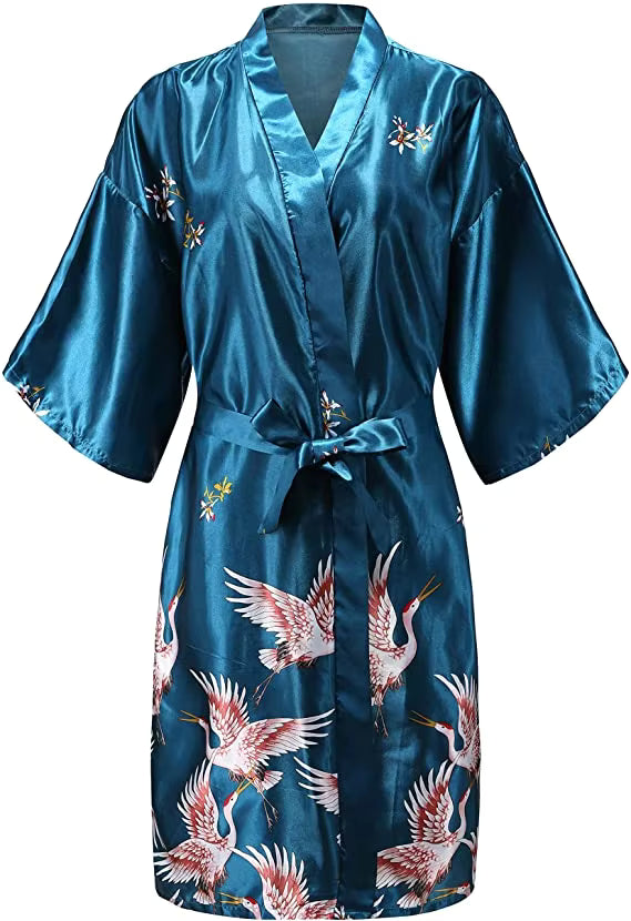 Women's Floral Satin Bathrobe Belt