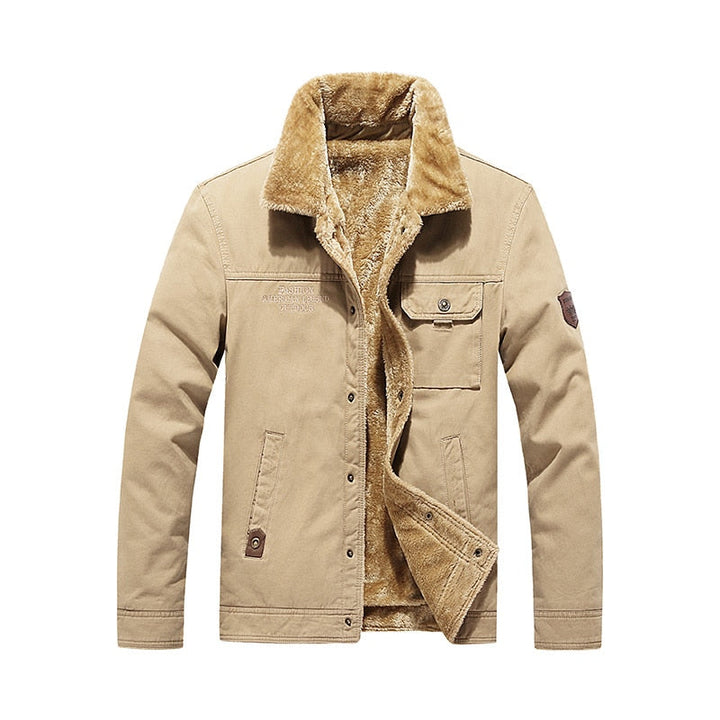 Men's Fleece Fur Collar Bomber Jacket