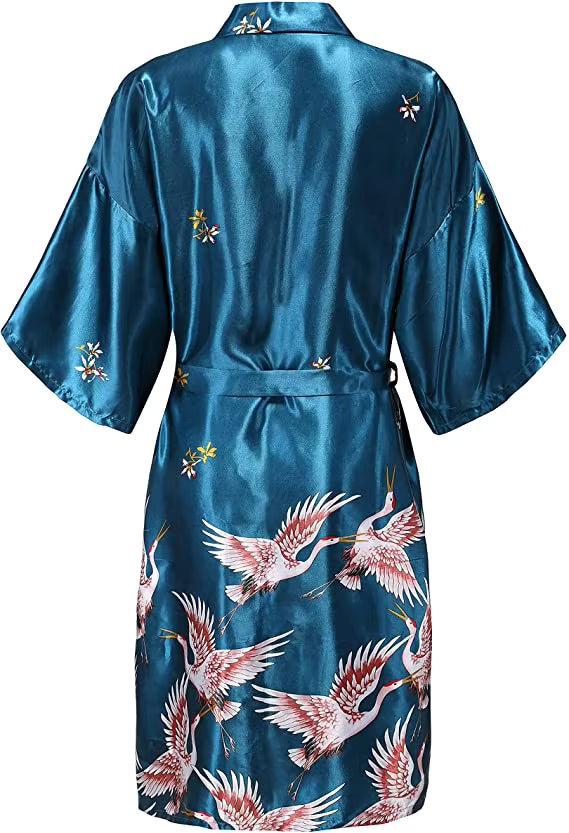 Women's Floral Satin Bathrobe Belt