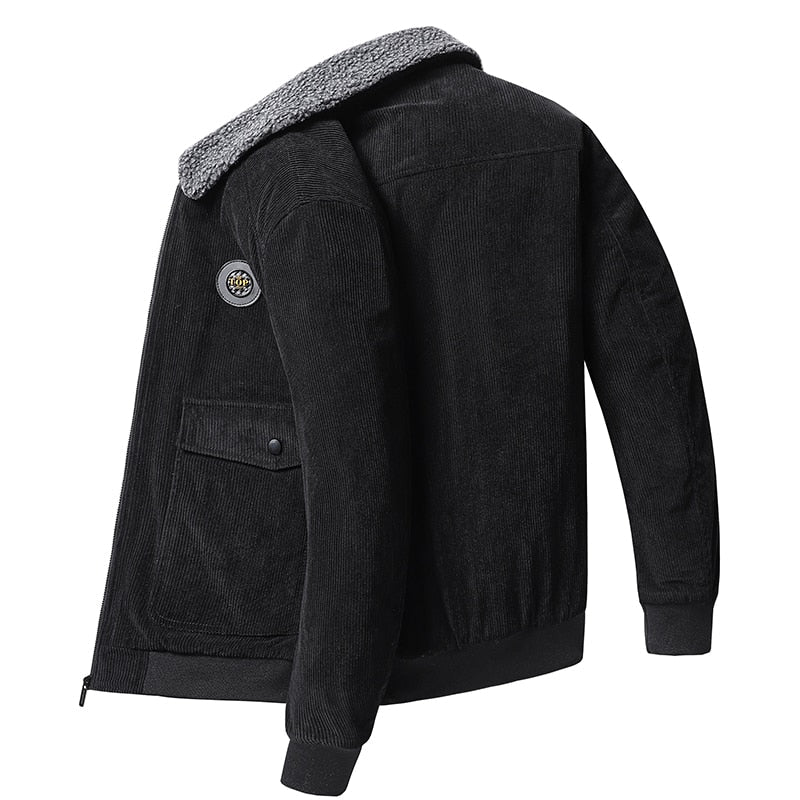 Men's Warm Fur Collar Corduroy Coat