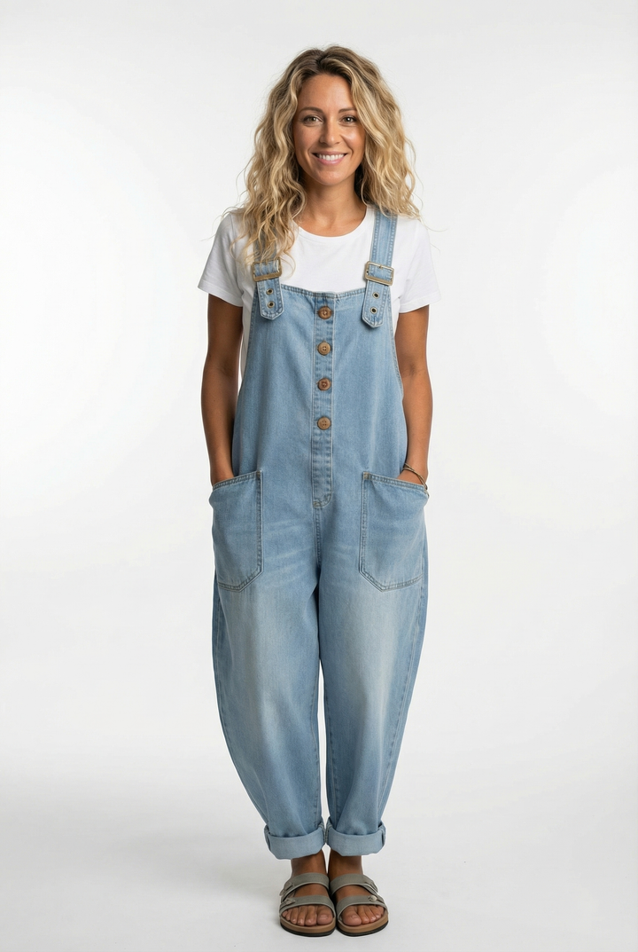 Women's Casual Wide Leg Denim Jumpsuit