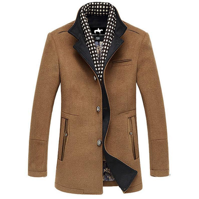 Men's Stylish Spliced Wool Overcoat