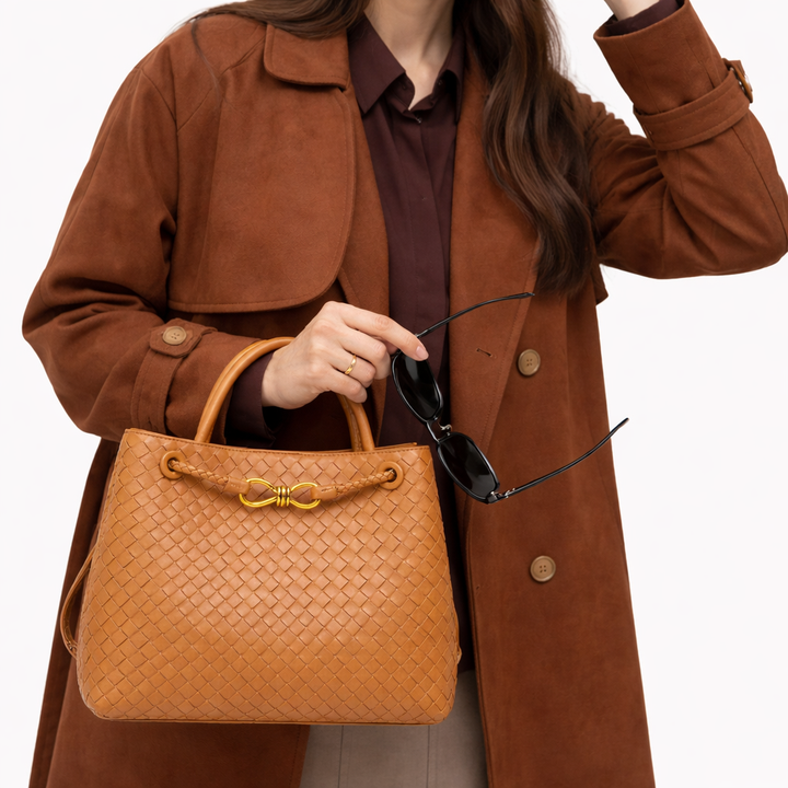 Elegant Woven Tote Bag – Soft Vegan Leather Shoulder Bag