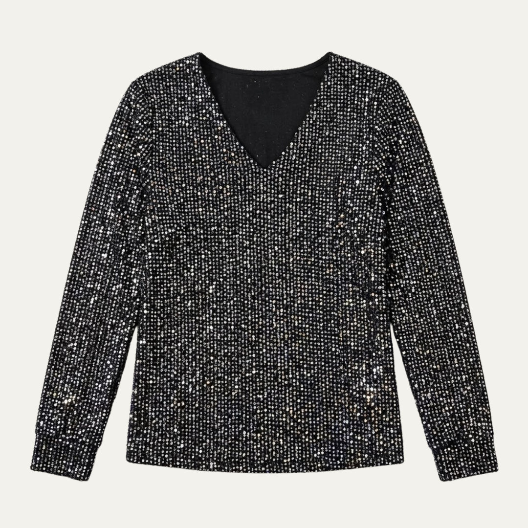Women's Glitter V Neck Long Sleeve Top